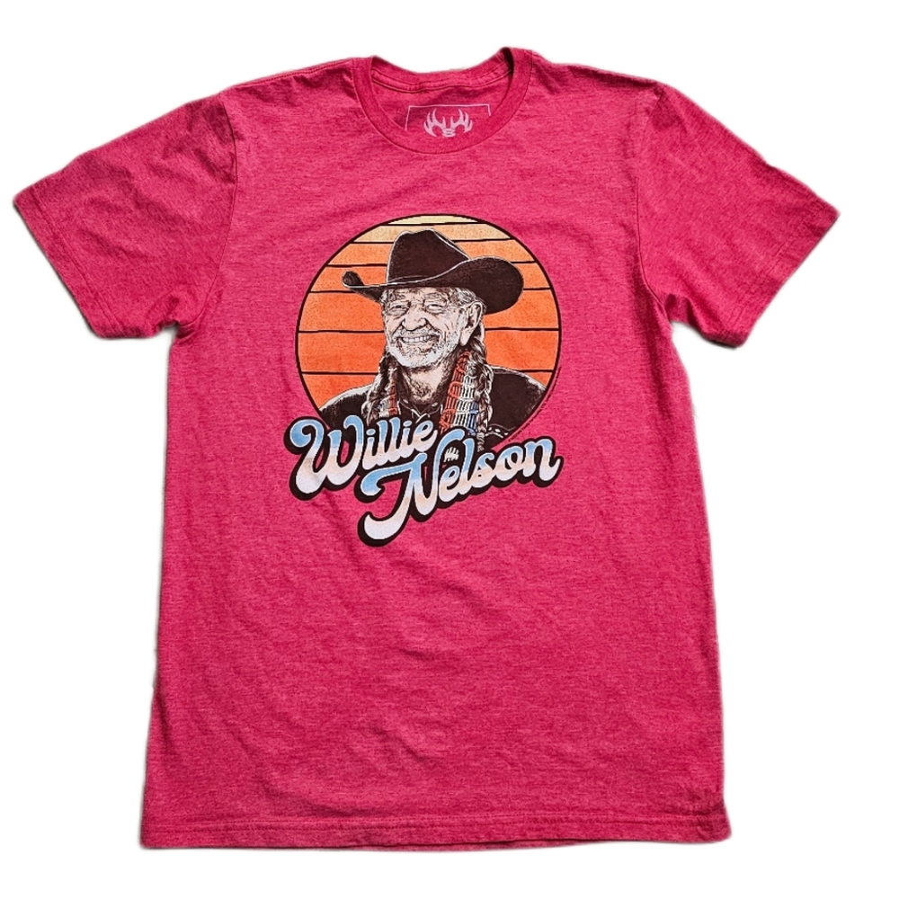 Willie Nelson Cowboy Hat Buck Wear T-Shirt Women Small Country Music Bravado Red